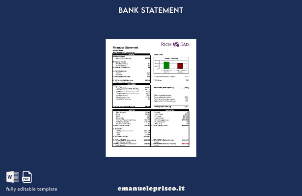 modello di parola di estratto conto bancario USA Rich Dad in stile verificato